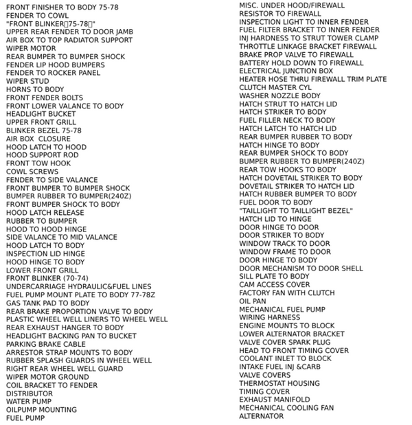 Restoration Bolt Kit Yellow Zinc 240Z 260Z 280Z