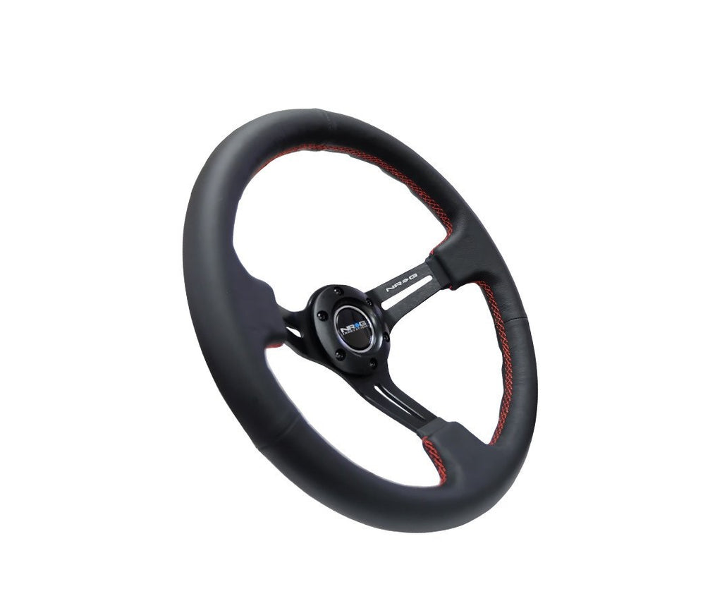 Sport Steering Wheel 350mm Leather Black NRG | Z Car Depot Inc