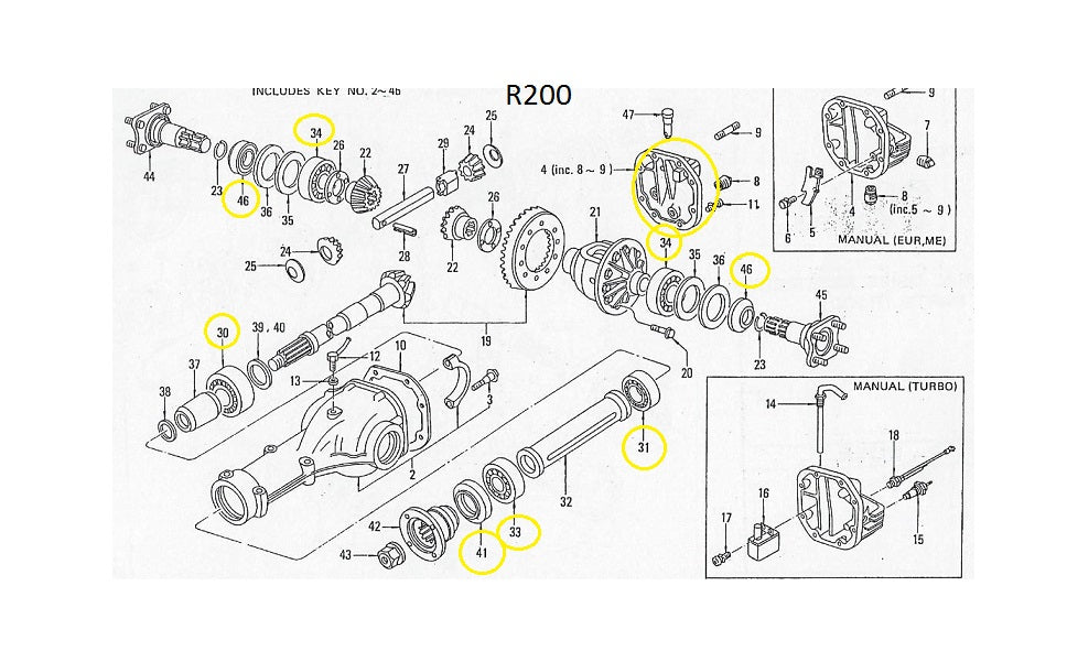 R200 Differential Rebuild Kit Seals Bearings 280Z 280ZX 300ZX OEM