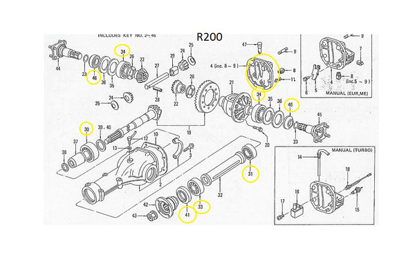 R200 Differential Rebuild Kit Seals Bearings OEM