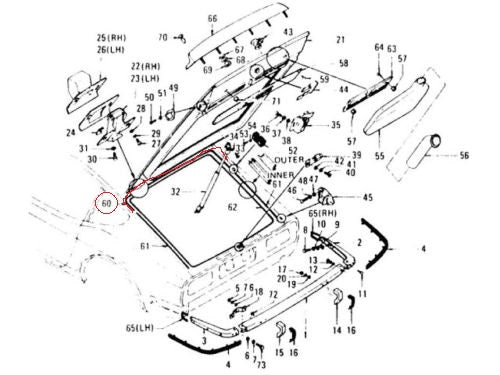 Hatch Weatherstrip Seal Upper Rubber 240Z 260Z 280Z