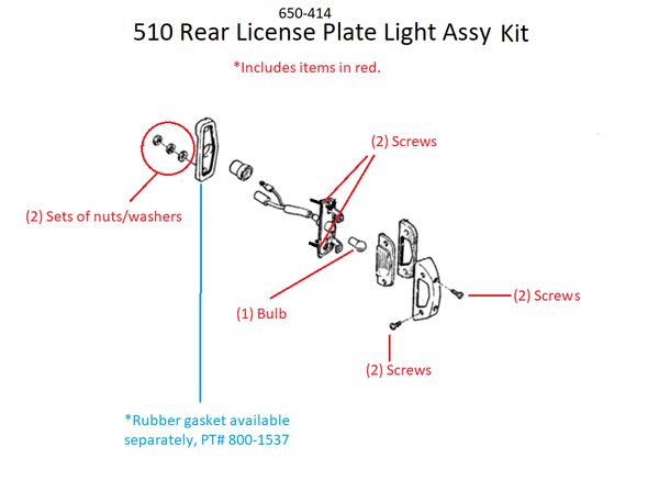 License Plate Light Repair Kit Screws and Bulb 510 1970-73