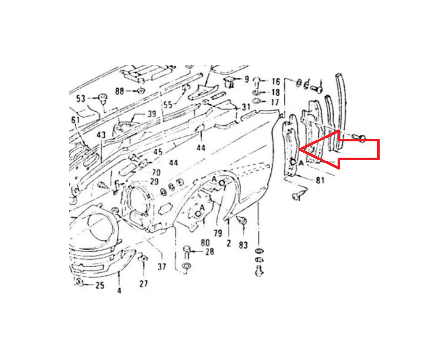 Front Inner Fender Liner Plastic Seal 260Z 280Z 1974-76 | Z Car Depot Inc