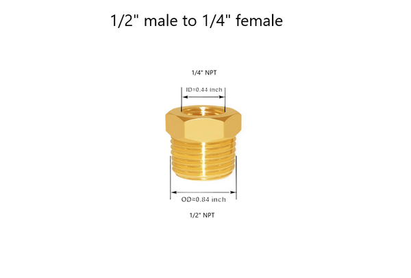 NPT adaptor 1/2" to 3/8" or 1/4" Pipe Thread