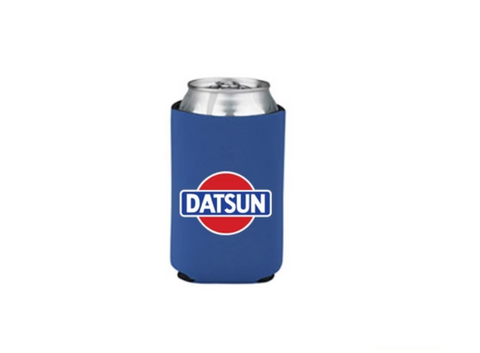 Can Koozie Blue Datsun Logo