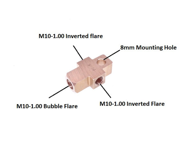 Metric Inverted Flare T Fitting M10 Brake Line Connector