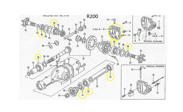 R200 Differential Rebuild Kit Seals Bearings OEM 